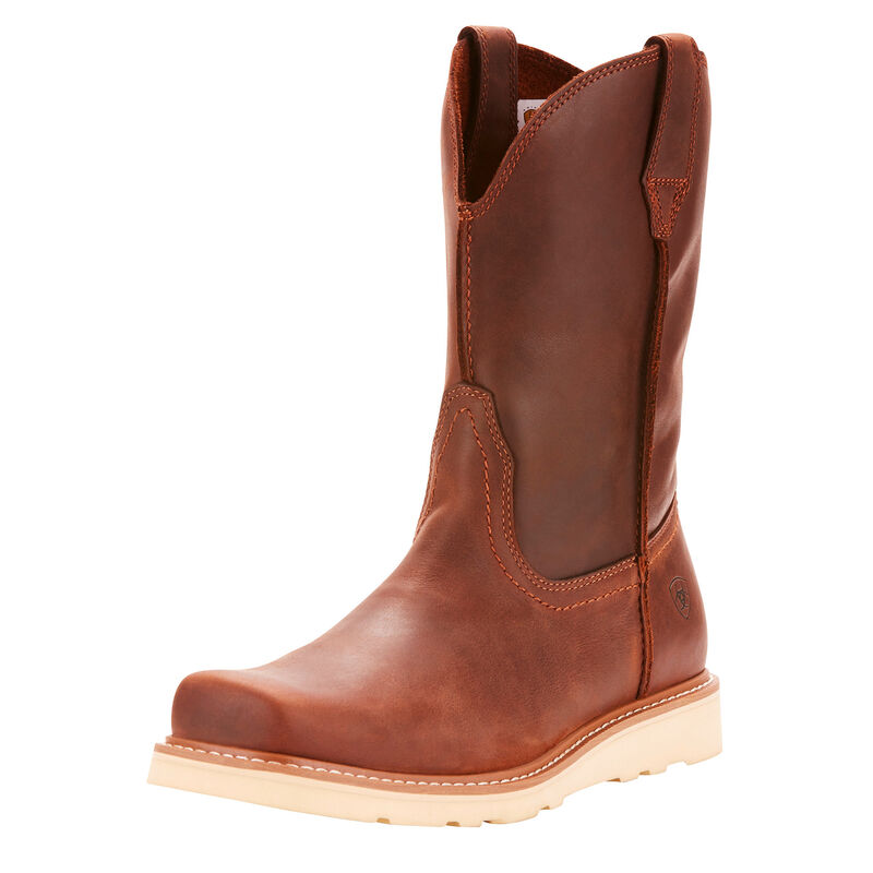 10025111 - Rambler Recon Western Boot Foothill Brown Boots front view, Brown leather cowboy boot with cream stitching and