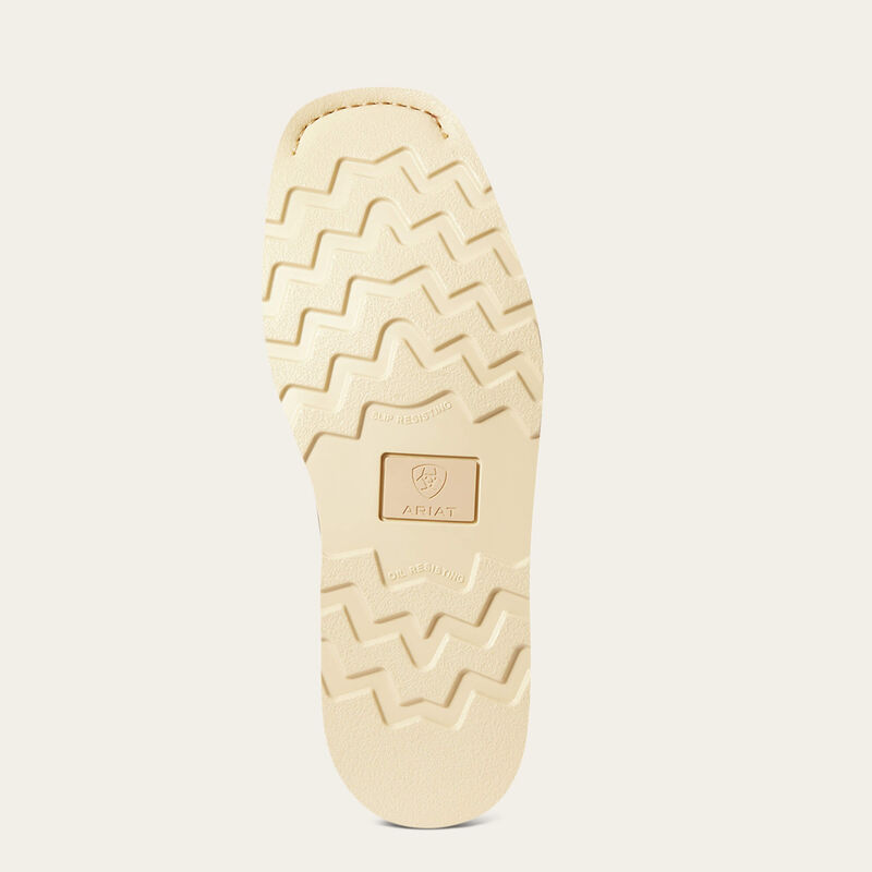 Close-up of 10035883 - Rambler Work Wedge ST Foothill Boots Brown Boots showing Cream rubber sole with zigzag tread pattern