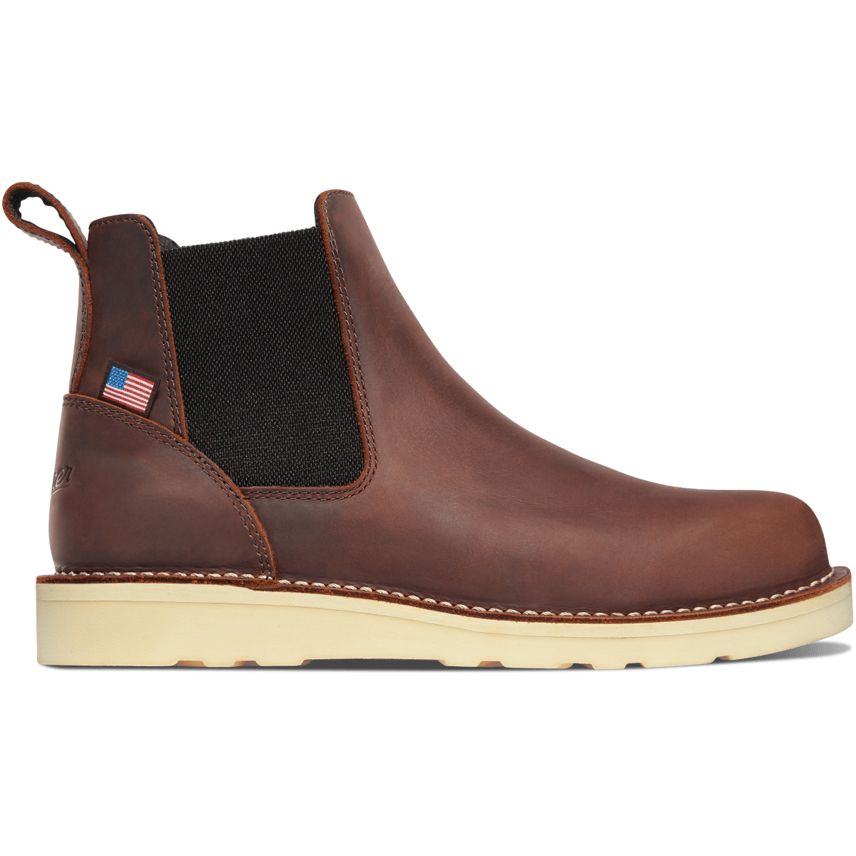 15481 - Bull Run Chelsea 6" Boots front view, Dark brown leather chelsea boot with charcoal elastic gusset and cream crepe