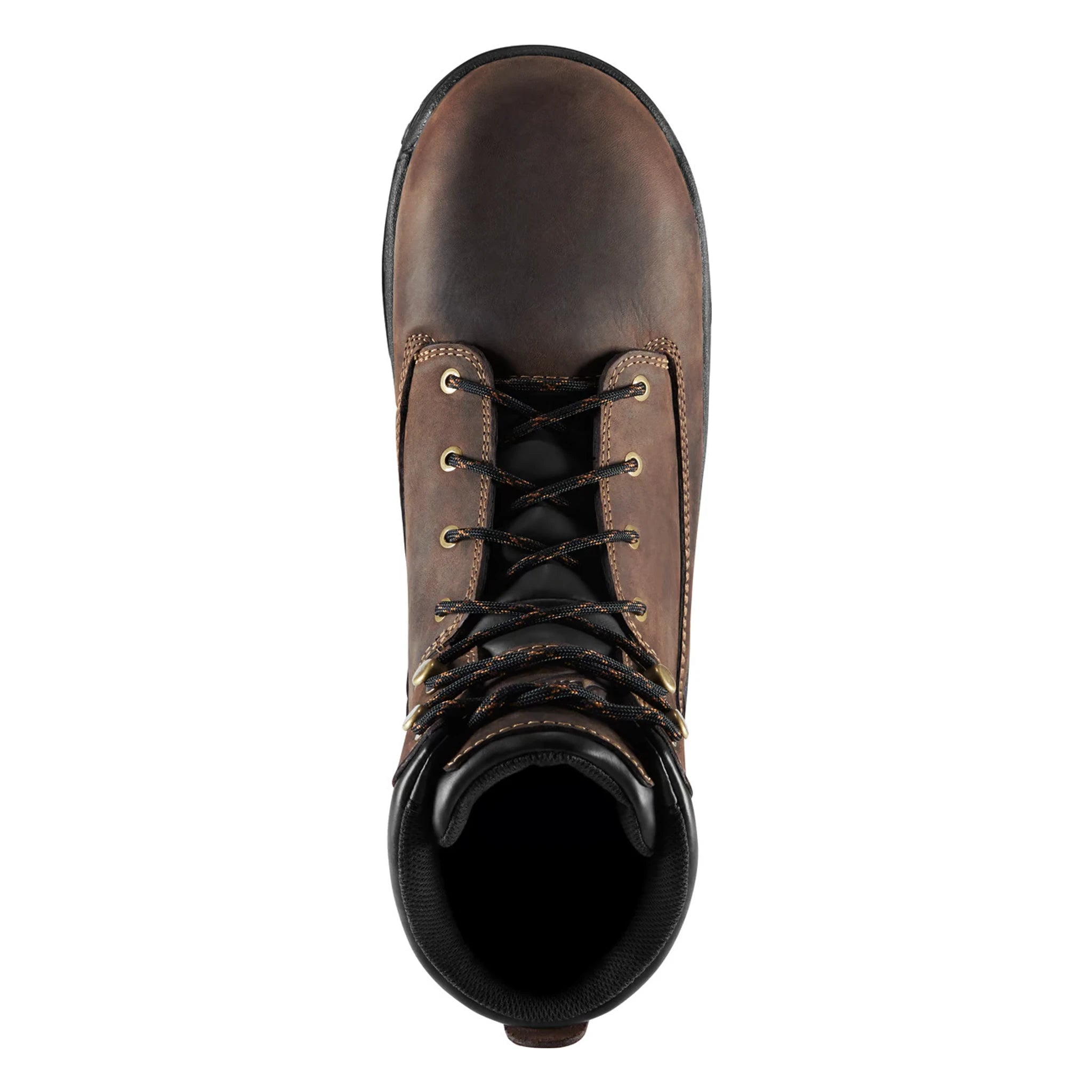 Close-up of 19452 - Caliper 6" Boots Brown Boots showing Brown leather lace-up boot with brass eyelets and black knit collar