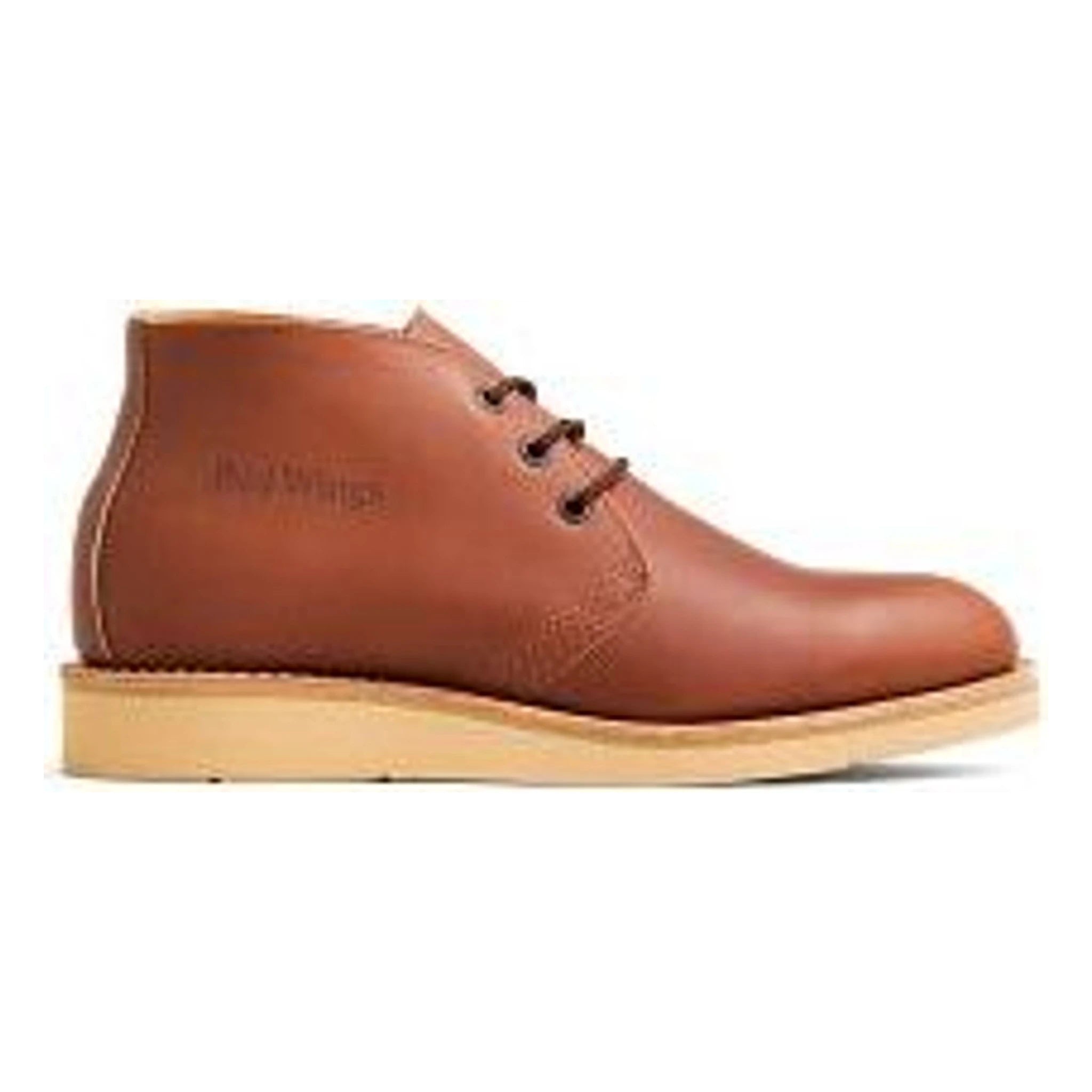 595- Traction Tred Chukka Boots front view, Cognac leather chukka with three-eyelet lacing and crepe rubber sole, Boots -