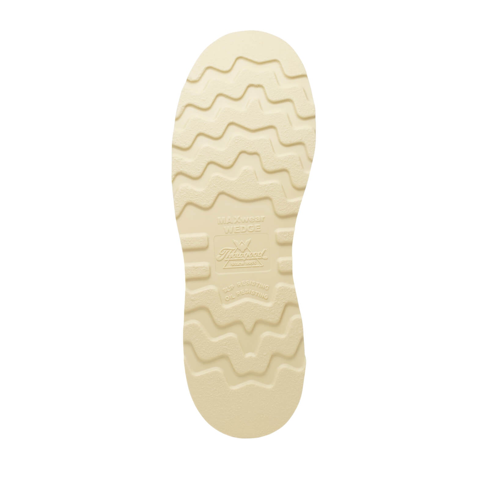 Close-up of 804-3600 6" Briar Pitstop Boot Boots Boots showing Cream rubber sole with wavy tread pattern and embossed