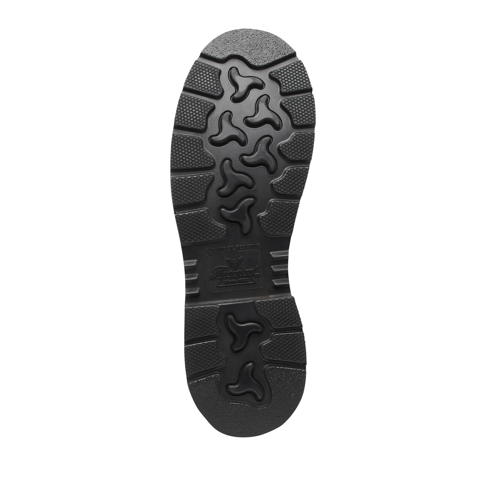 Close-up of 804-3696 6" Crazy Horse 1957 Series Boots Boots showing Black rubber sole with wavy tread pattern and textured