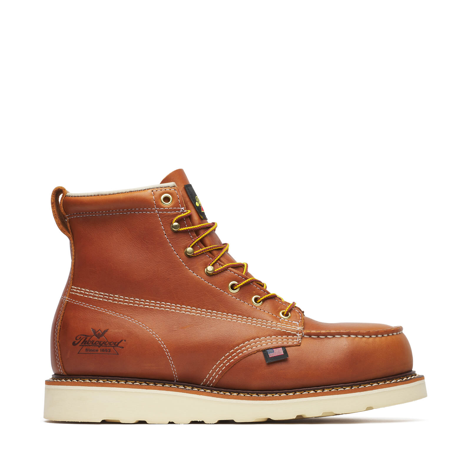 Back of 804-4200 6" Tobacco Boots Boots, Small American flag patch and brand emblem stitched on heel counter - Slowride