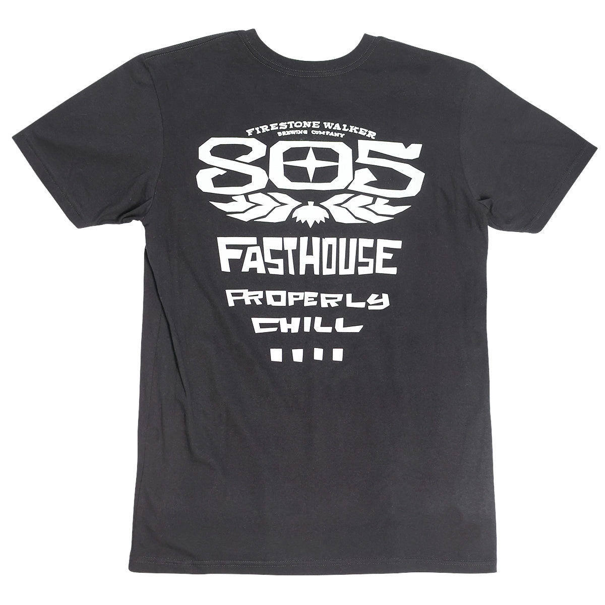 805; Gravel Tee Black front view, Charcoal black with white block lettering reading "805" with winged emblem, "Fasthouse