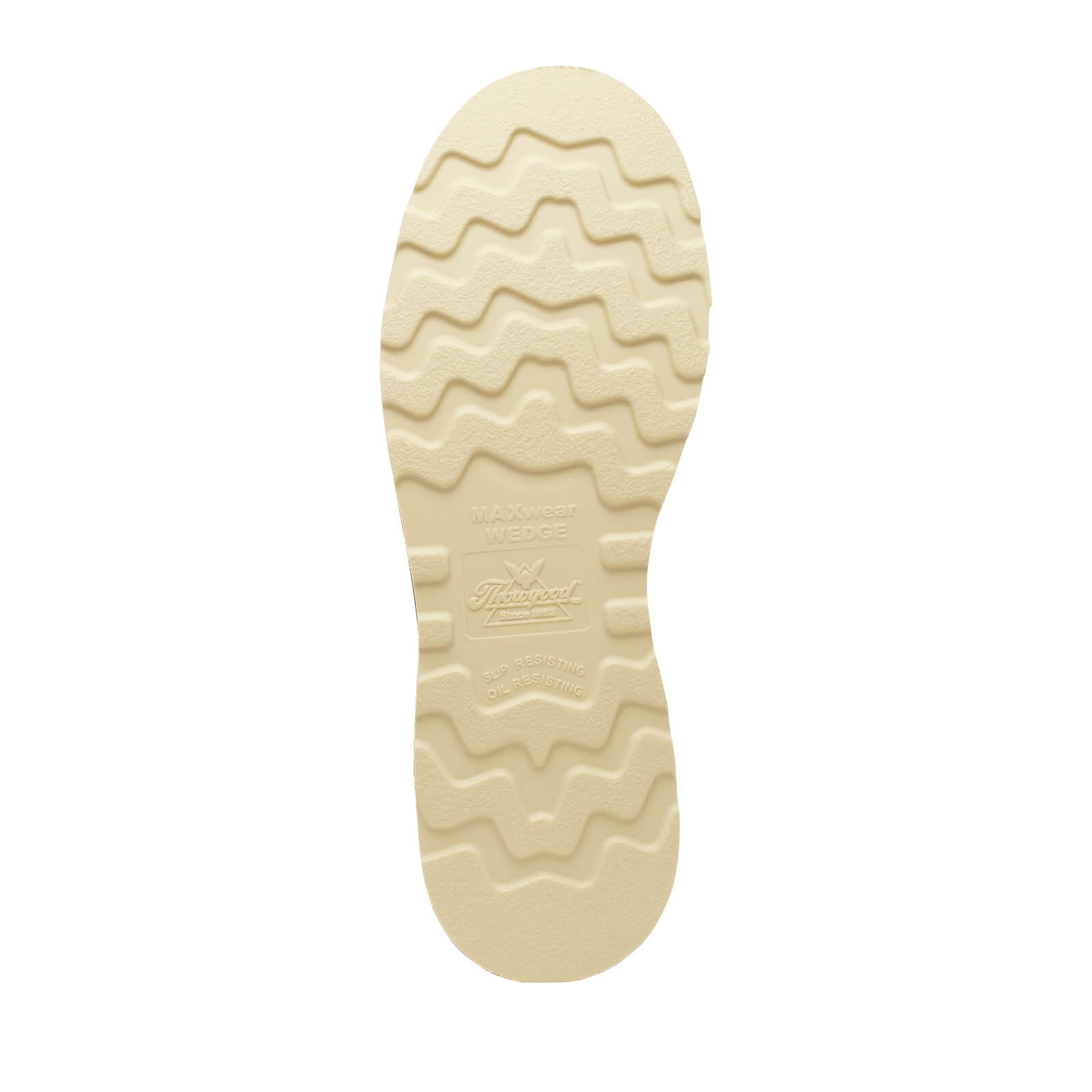 Close-up of 814-3800 8" Briar Pitstop Boots Boots showing Cream-colored rubber sole with wavy tread pattern and embossed