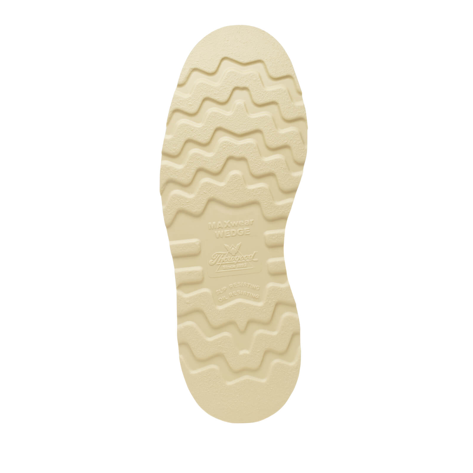 Close-up of 814-4201 8" Boots Tobacco Boots showing Cream-colored rubber sole with wavy tread pattern and embossed branding