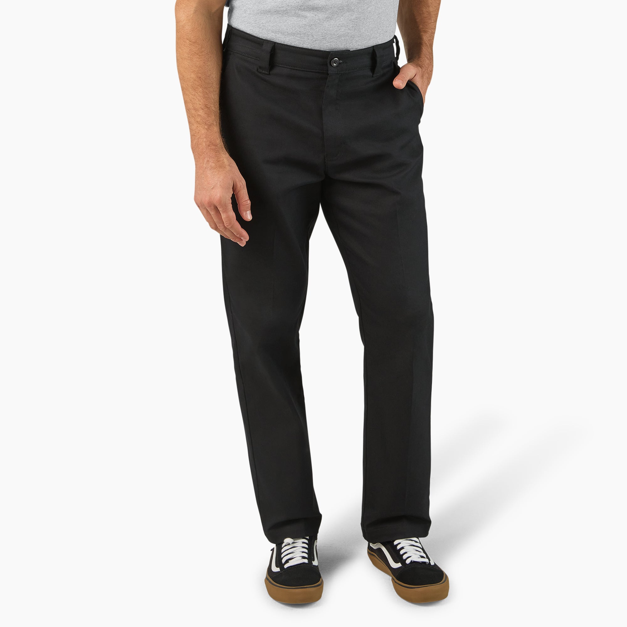 874 Pro Series Work Pant Pants front view, Black work pants with button fly and front pockets, straight leg cut, Black Pants