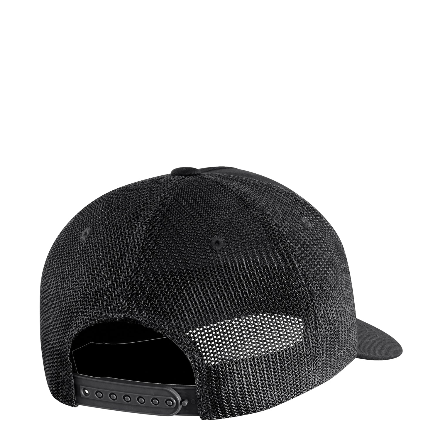 Back of Ah7474 Skull Graphic Mesh Cap Apparel Black Apparel, Mesh back panel with ventilation holes and black snapback