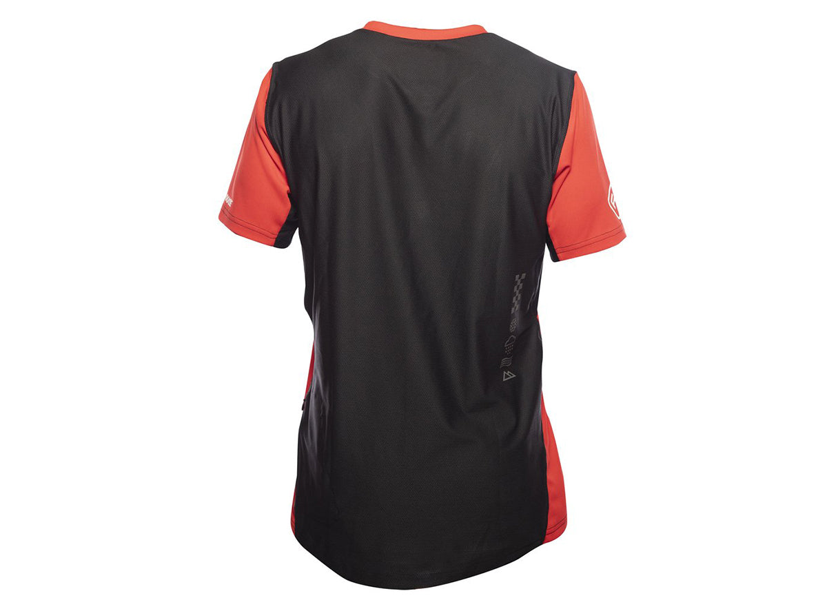Back of Alloy Nelson Youth Jersey Red Jersey, Black back with red side panels and small checkered flag graphic on lower side
