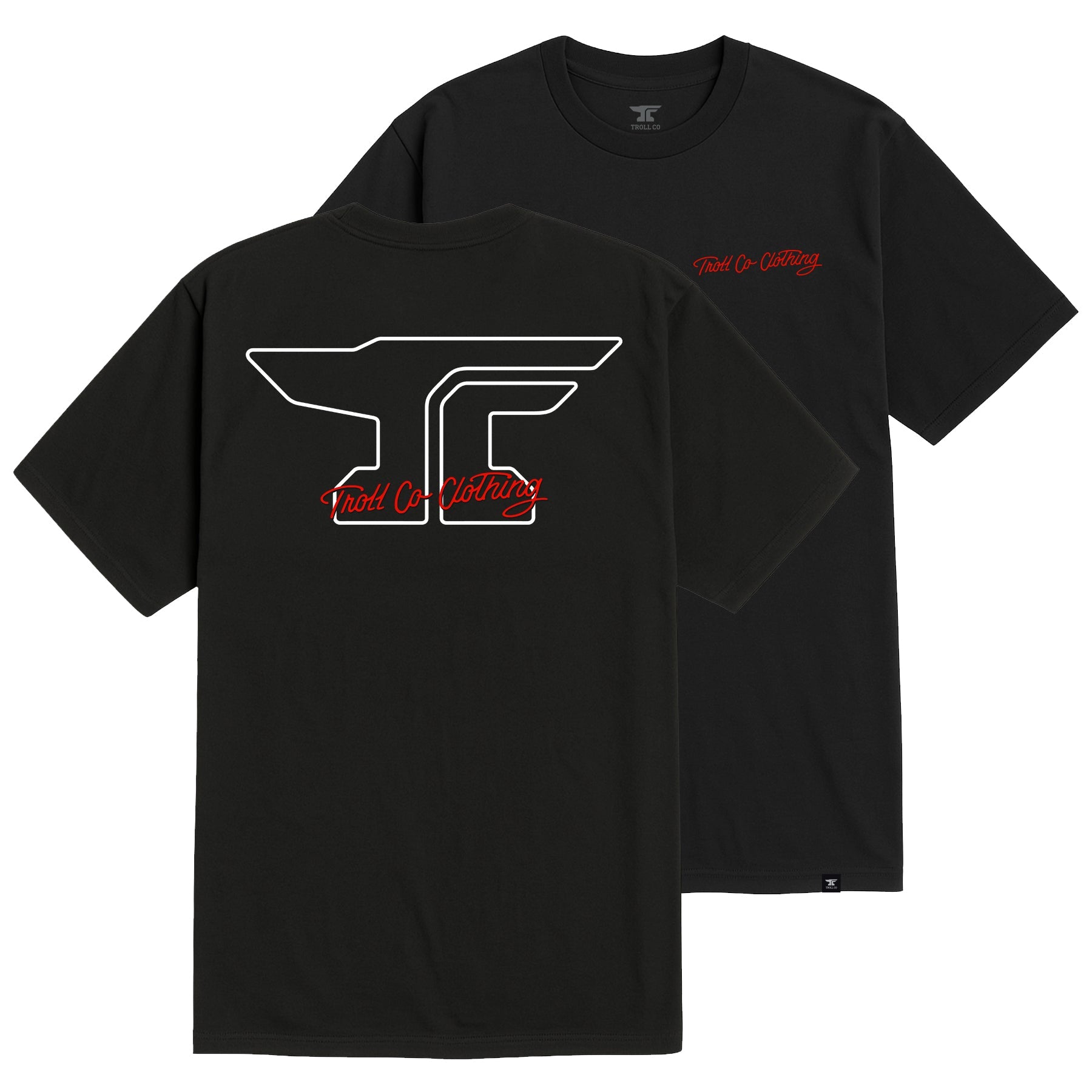 Anvil Scripted front view, Black with white outline logo and red script text overlay, Black Tee - Slowride Supply