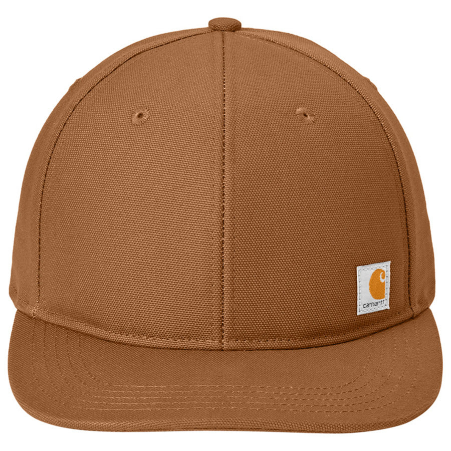 Close-up of Ashland Cap Brown Hat showing Brown canvas with structured six-panel crown and curved bill, small woven label on
