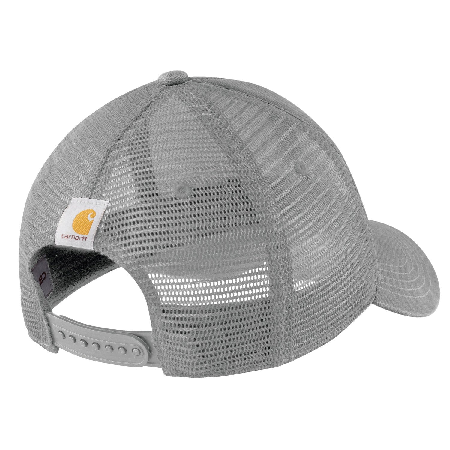 Close-up of Canvas Meshback Logo Graphic Cap Grey Hat showing Grey mesh crown with perforated ventilation panels and