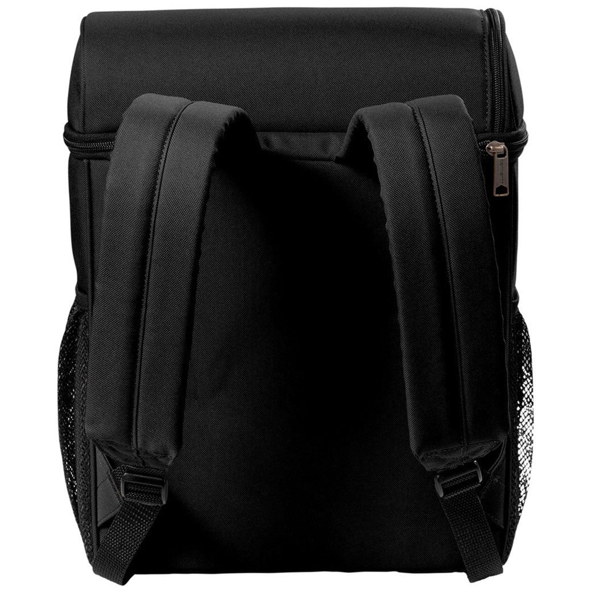 Close-up of Cooler Backpack Accessory Grey Accessory showing Black nylon backpack with dual padded straps, top zip closure,
