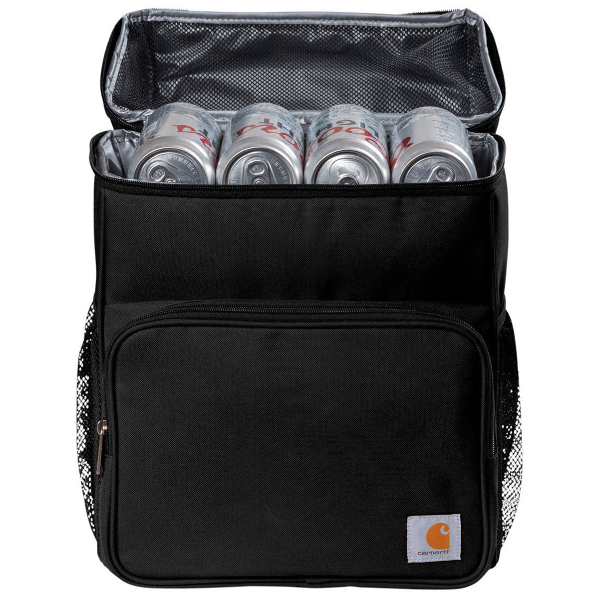 Close-up of Cooler Backpack Accessory Grey Accessory showing Black backpack cooler with mesh ventilation top compartment