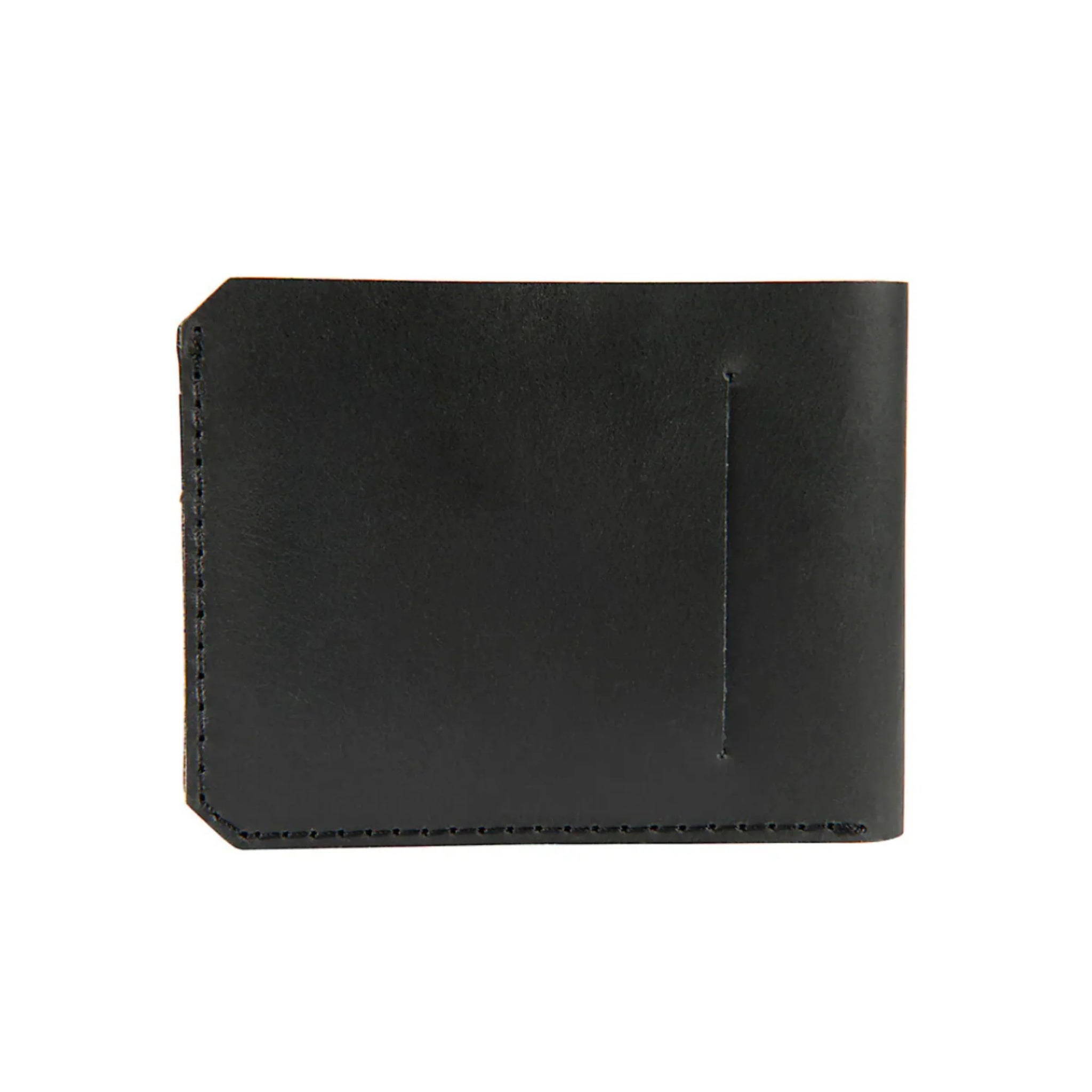 Close-up of Craftsman Leather Bifold Wallet Accessory Black Accessory showing Black leather with visible hand-stitched seams