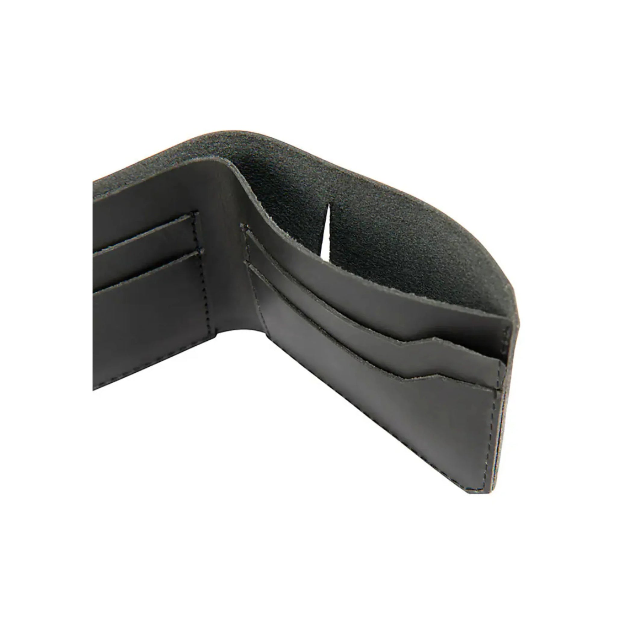 Close-up of Craftsman Leather Bifold Wallet Accessory Black Accessory showing Black leather bifold wallet with three card