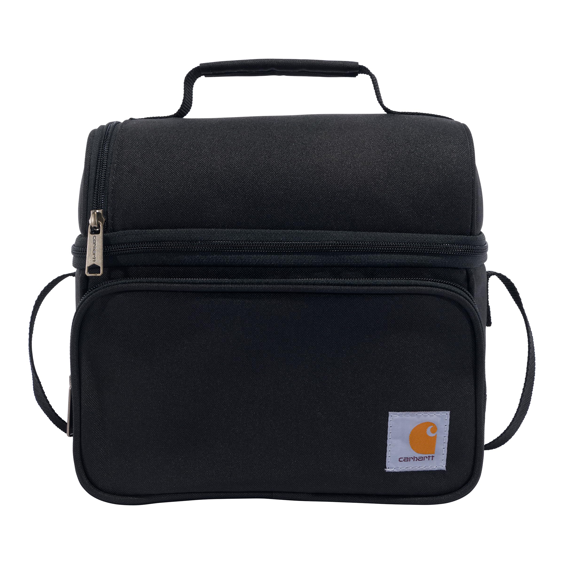 Close-up of Deluxe Lunch Cooler Accessory Black Accessory showing Black insulated lunch bag with dual compartments, top