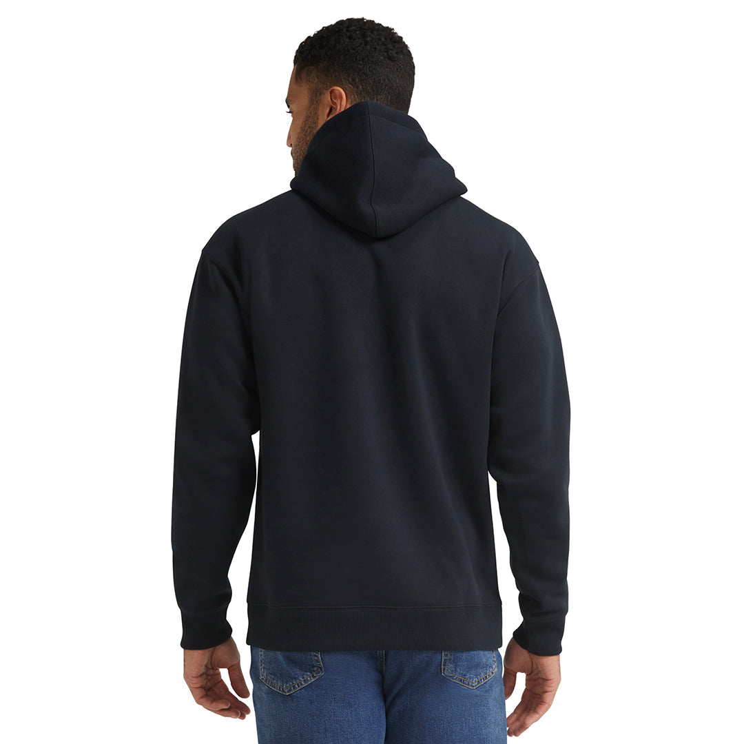 Person wearing DHCM Classic Black Hoodie, Man wearing black hoodie photographed from behind against white background -