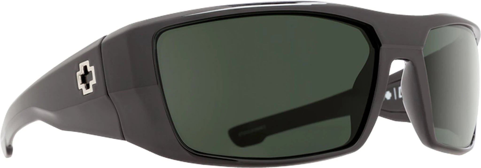 Dirk - Black - Happy Gray Green (163) front view, Black frame with green-tinted lenses and small plus logo on left temple,
