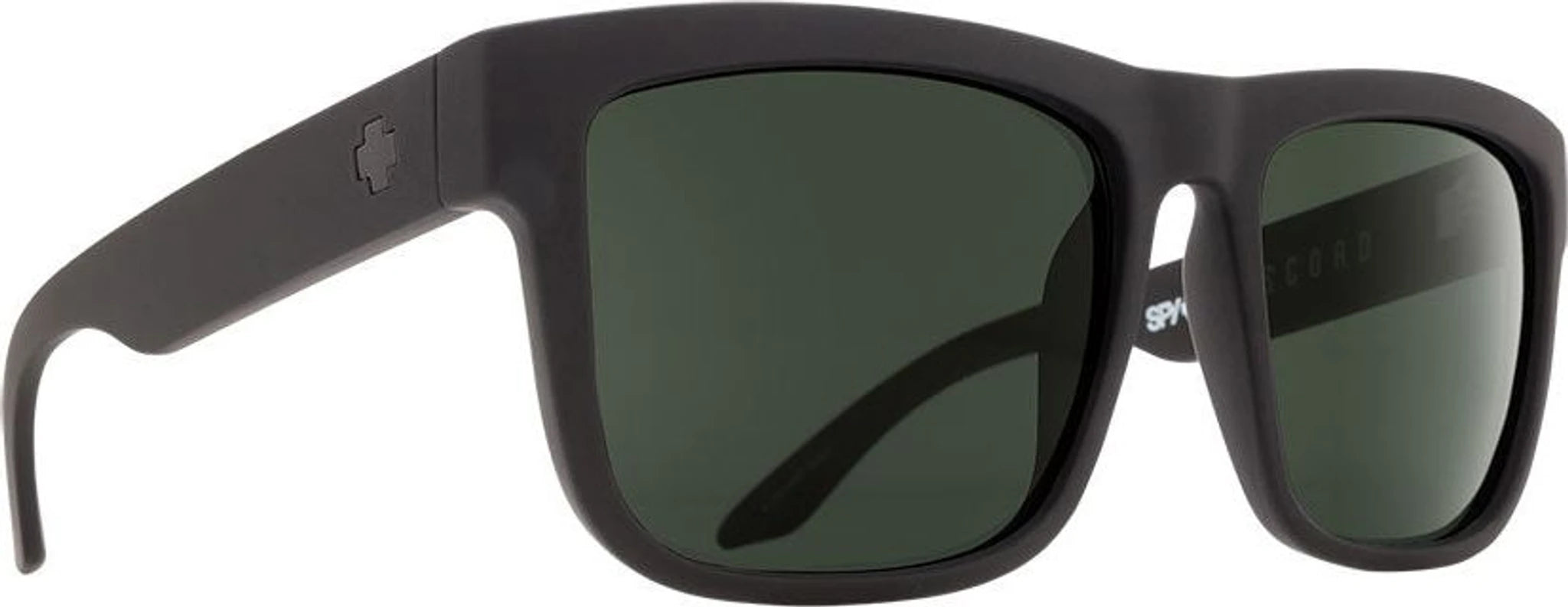 Discord SOSI - Matte Black - Happy Gray Green (480) front view, Matte black frame with dark green-tinted lenses and embossed
