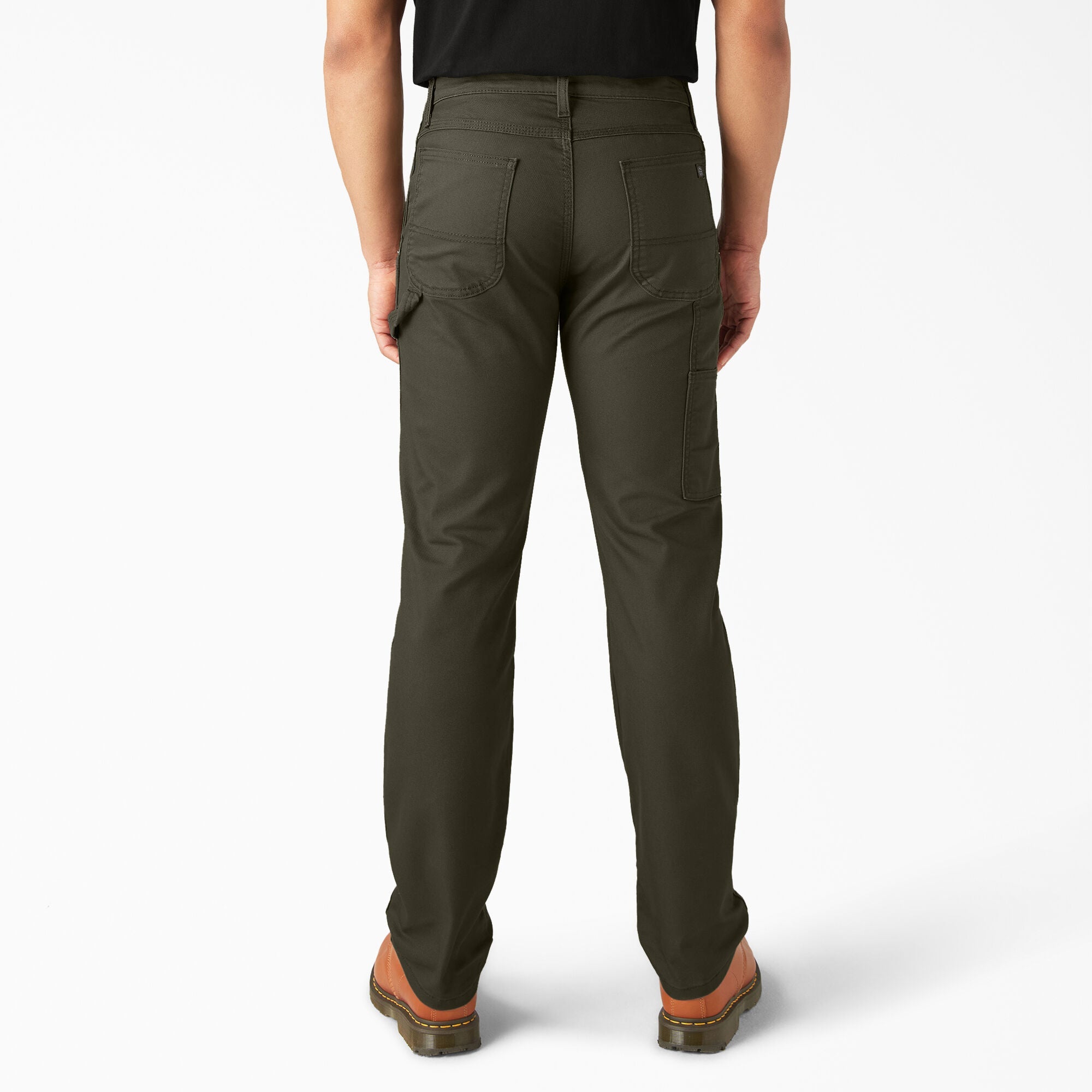Person wearing Dp802 Carpenter Pant Regular Fit Pants Stone Washed Black Pants, Person wearing olive cargo pants standing