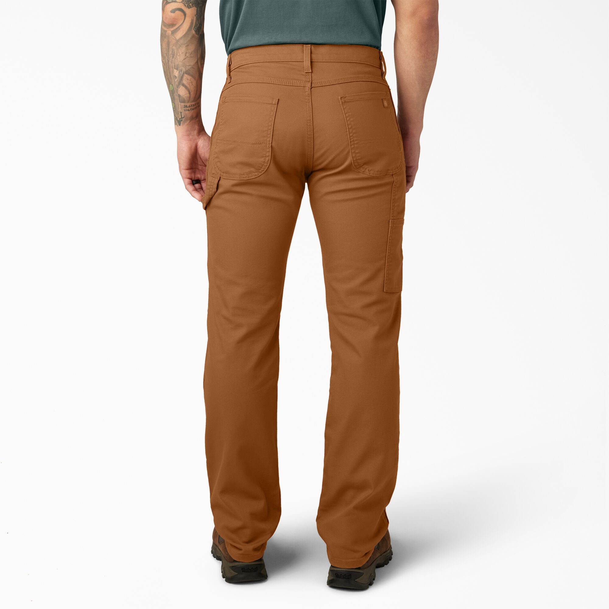 Person wearing Dp802 Carpenter Pant Regular Fit Pants Stone Washed Black Pants, Man wearing brown carpenter pants standing