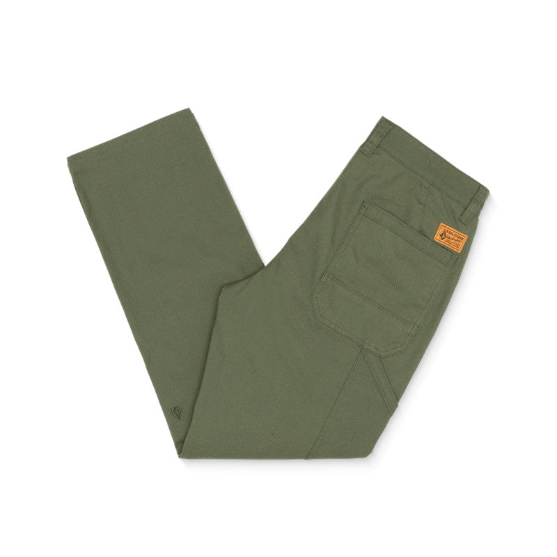 Back of Gage Work Pant Squadron Pants Pants, Sage green with orange woven label on rear waistband and visible seaming detail