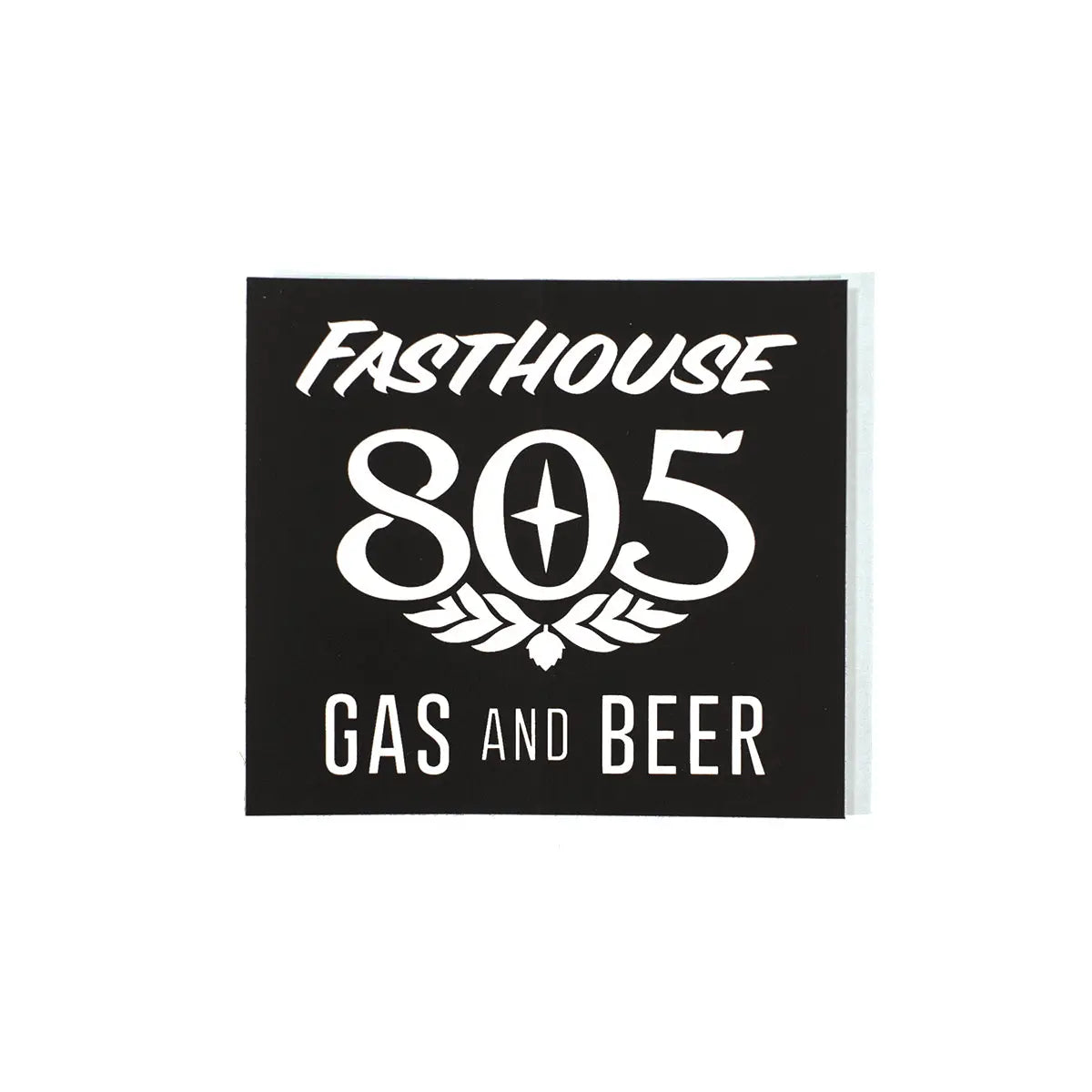 Gas & Beer Sticker Accessory front view, Black with white italic "Fasthouse" text, large "805" numeral with star emblem and