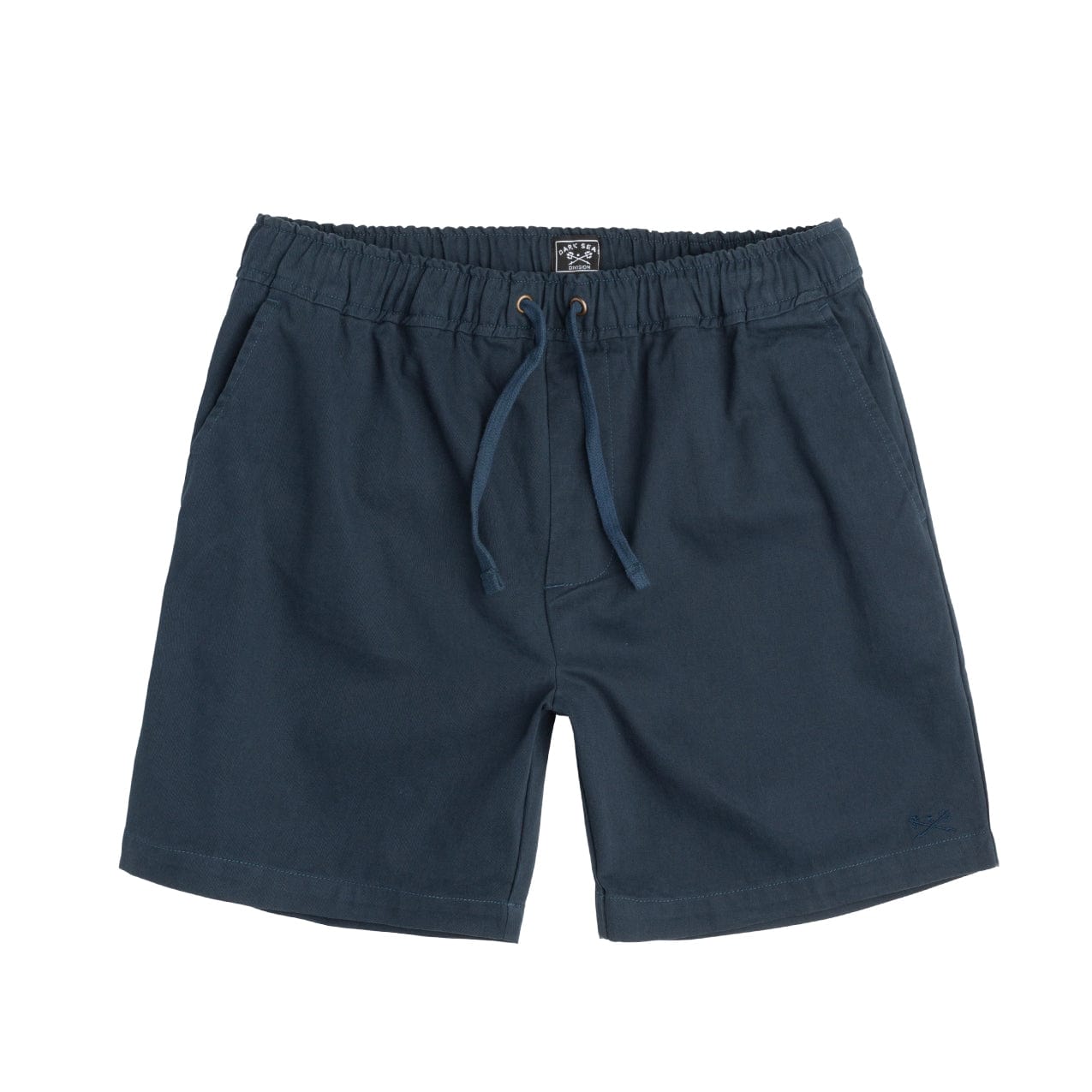 Go-to Twill Short Shorts front view, Navy twill shorts with elastic waistband and drawstring tie closure, Navy Shorts -