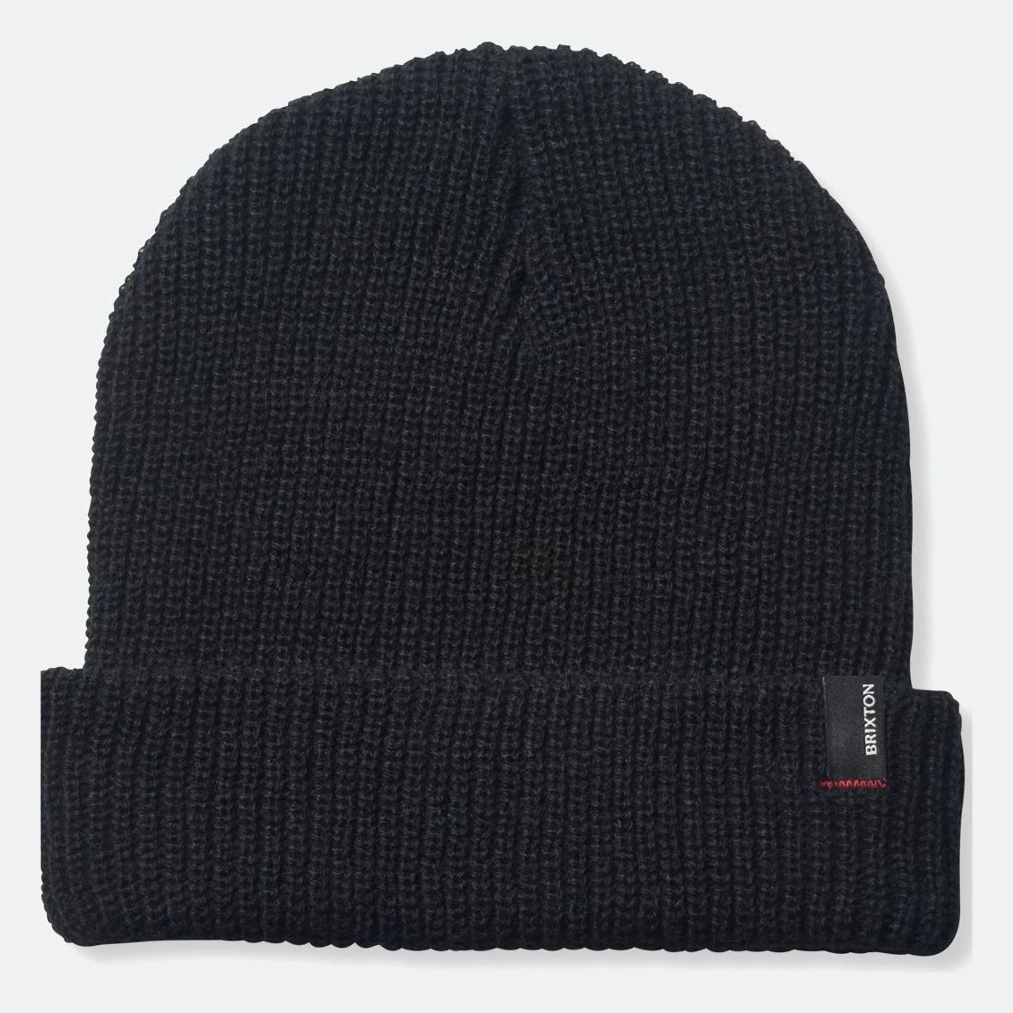 Heist front view, Black ribbed knit beanie with small woven label at cuff, Mustard Beanie - Slowride Supply