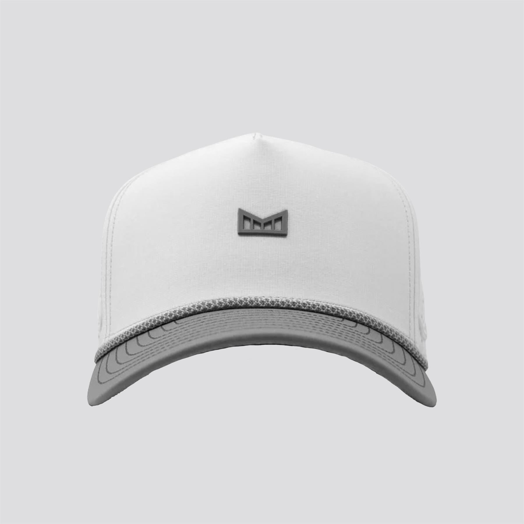 Back of Hydro Odyssey Rope Bulls Black Hat, Gray bill with curved stitch detailing and embossed texture pattern - Slowride