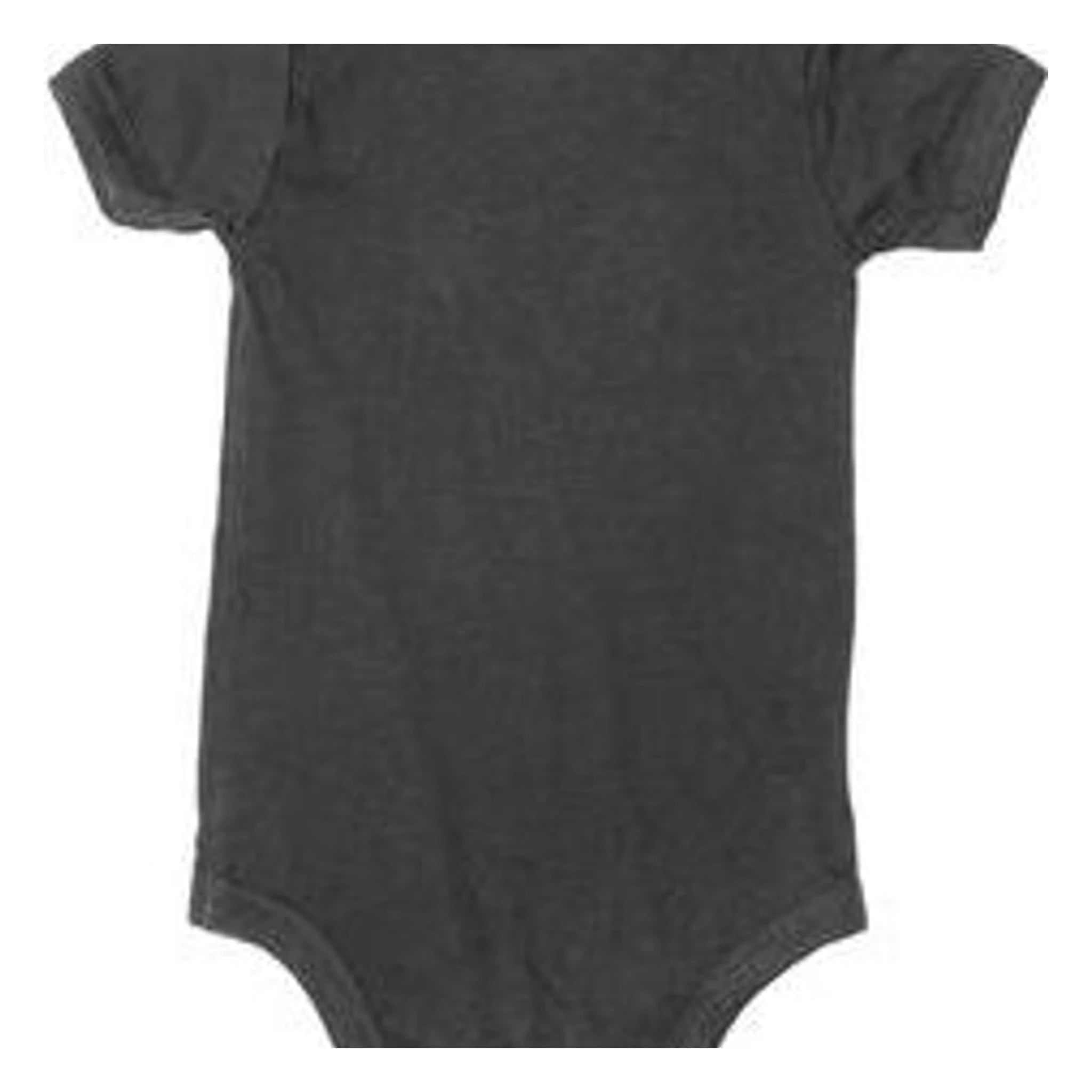 Close-up of Infant Satisfaction Onesie Kids Black Kids Tee showing Charcoal grey bodysuit with ribbed neckline and short