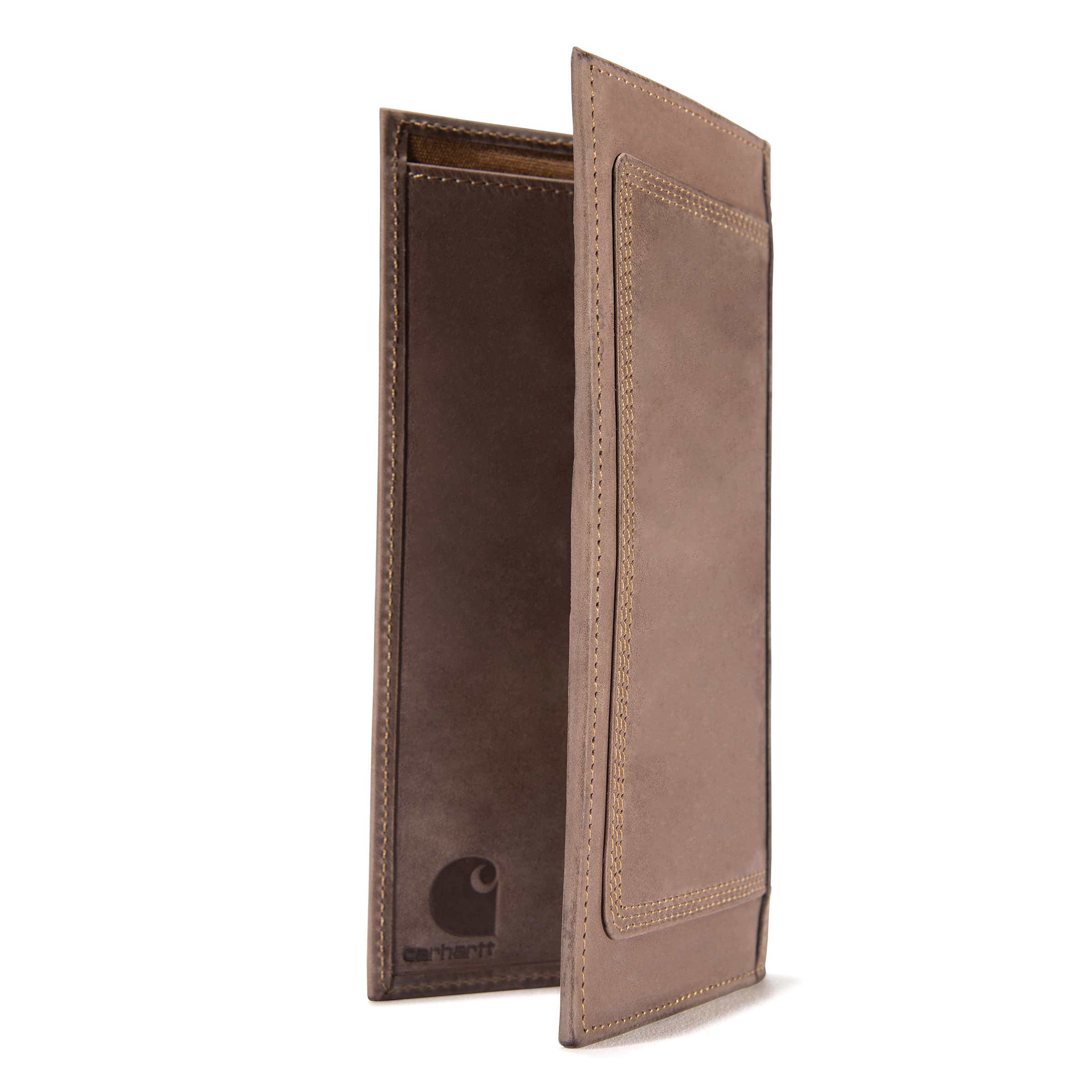 Close-up of Leather Triple Stitched Rodeo Wallet Accessory Black Accessory showing Tan leather with contrasting dark brown