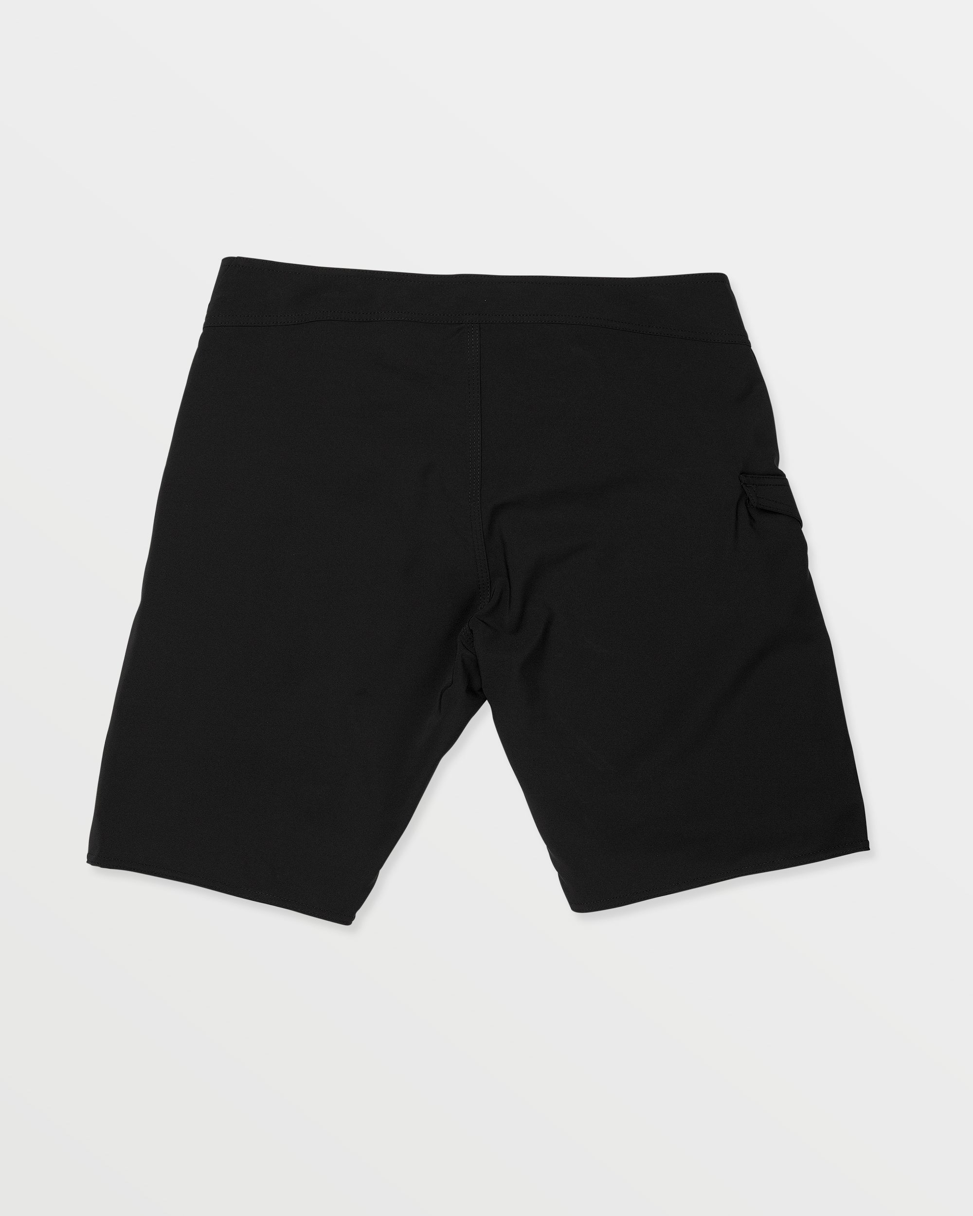 Close-up of Lido Solid 20 Mod Boardshort Boardshorts Black Boardshorts showing Black boardshorts with flat front waistband