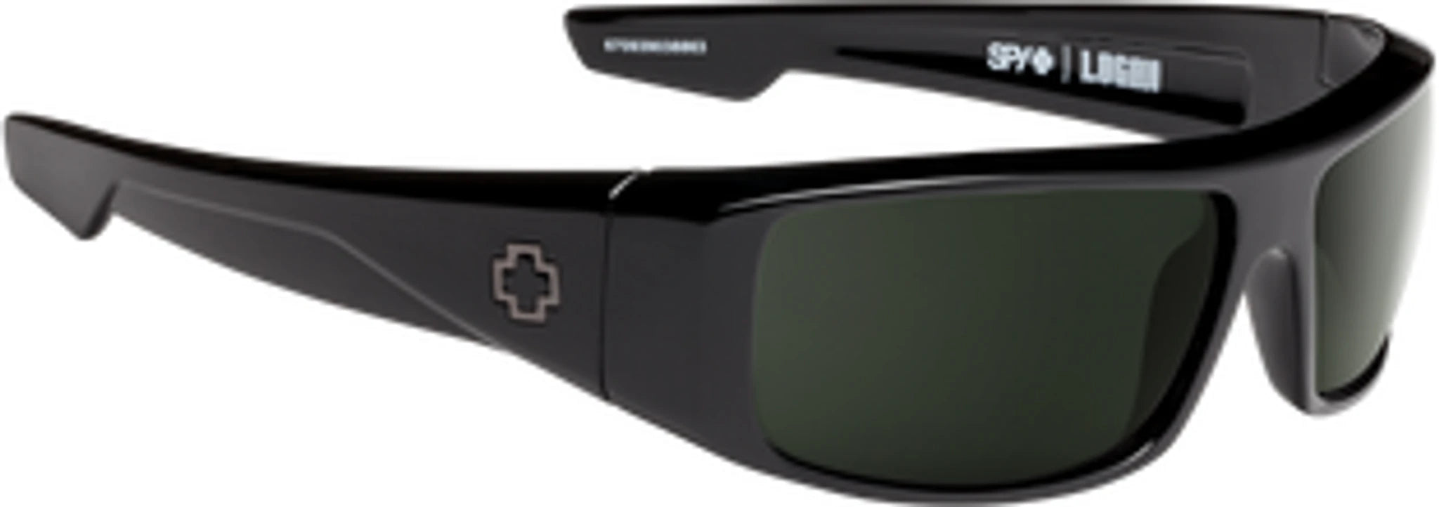 Logan - Black - Happy Gray Green (209) front view, Black wrap-around frame with dark gray-green tinted lenses and