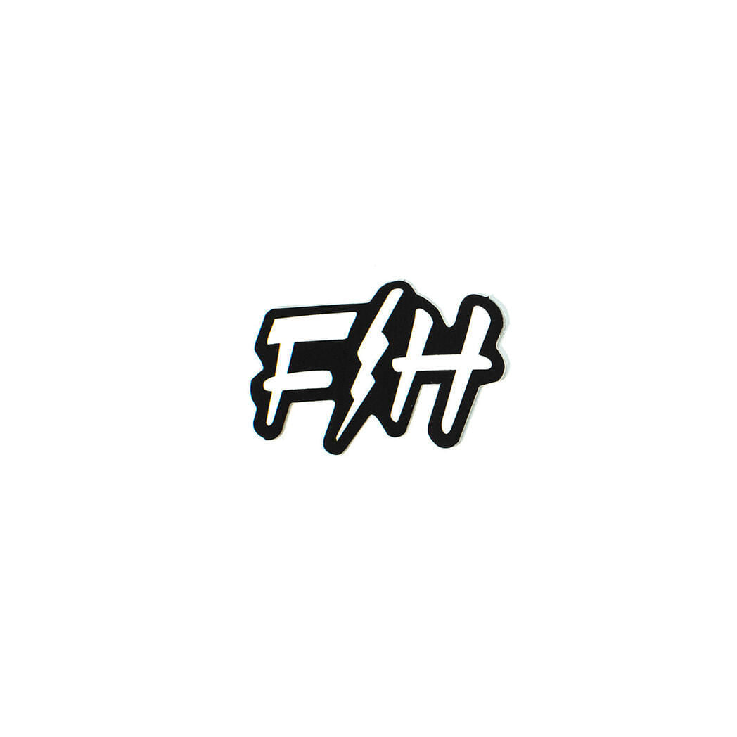 Mini F/h Sticker Accessory front view, White with black outline graphic logo centered on chest, Accessory - Slowride Supply