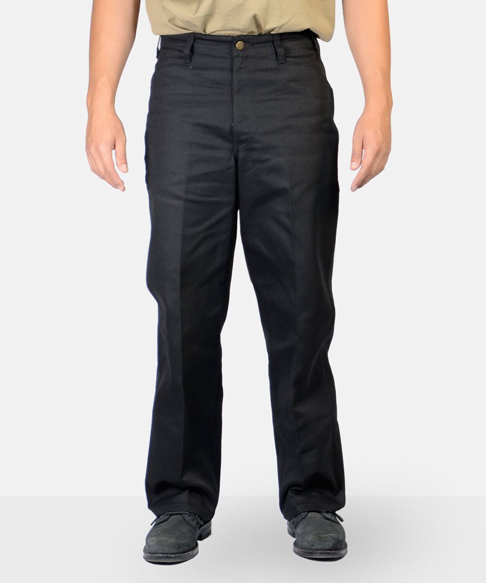 Original Ben's Pant Pants front view, Black work pants with straight leg and brass button closure, Black Pants - Slowride