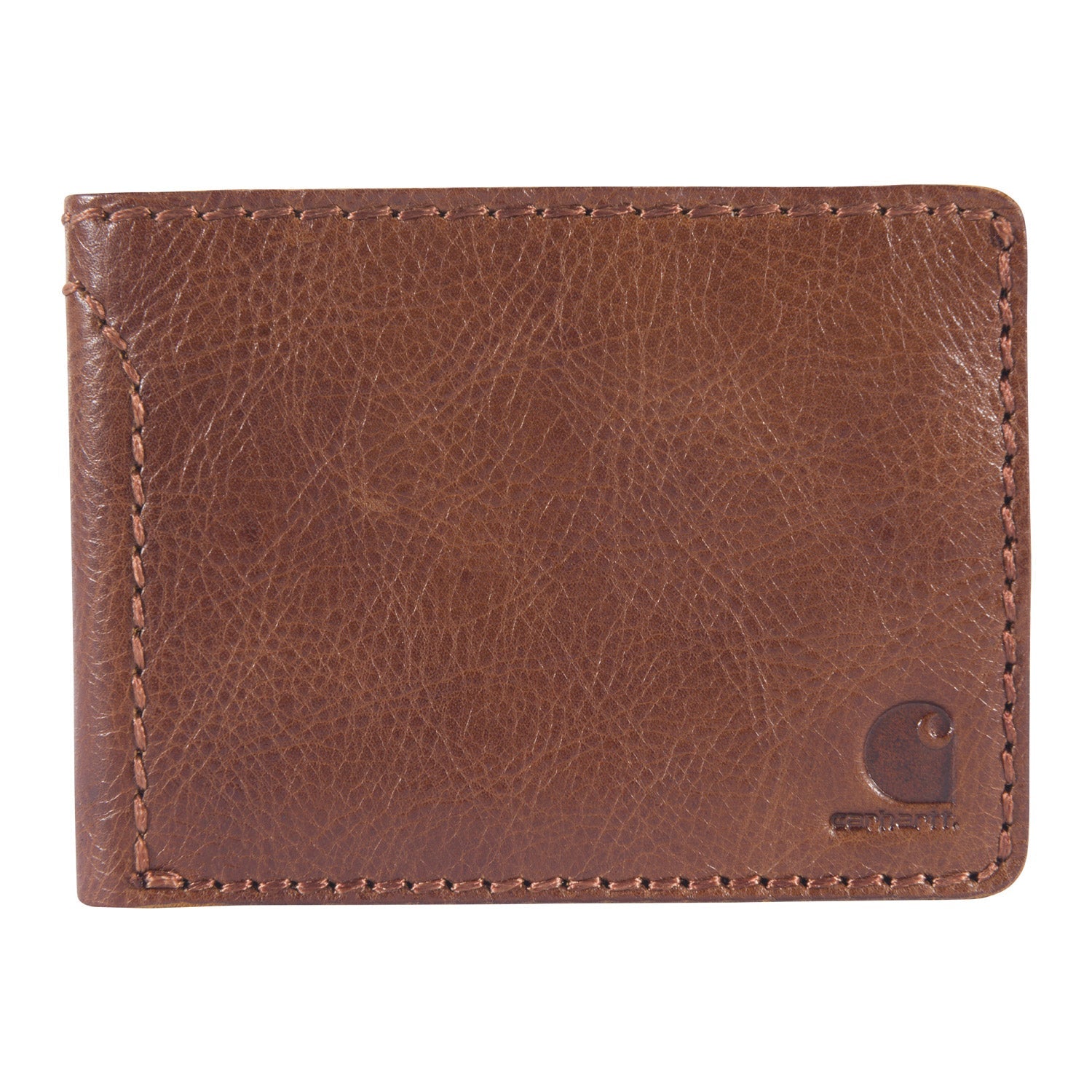 Close-up of Patina Leather Bifold Wallet Accessory Black Accessory showing Brown leather with visible grain texture and