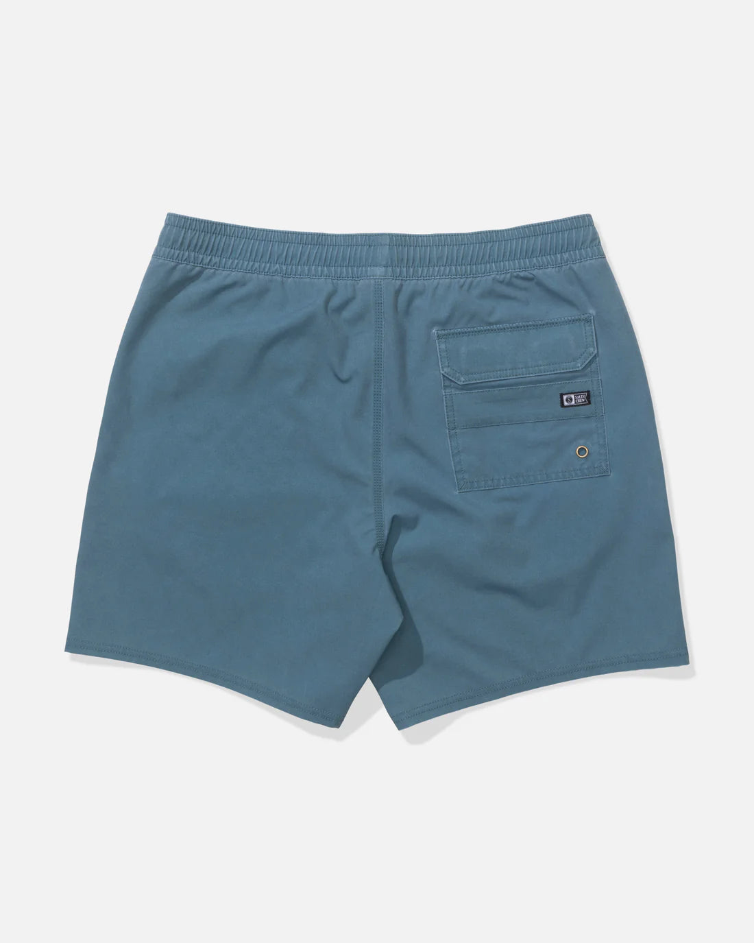 Back of Seadog Volley Short Hydro Shorts Shorts, Slate blue with dual cargo pockets and brass grommet detail on back -