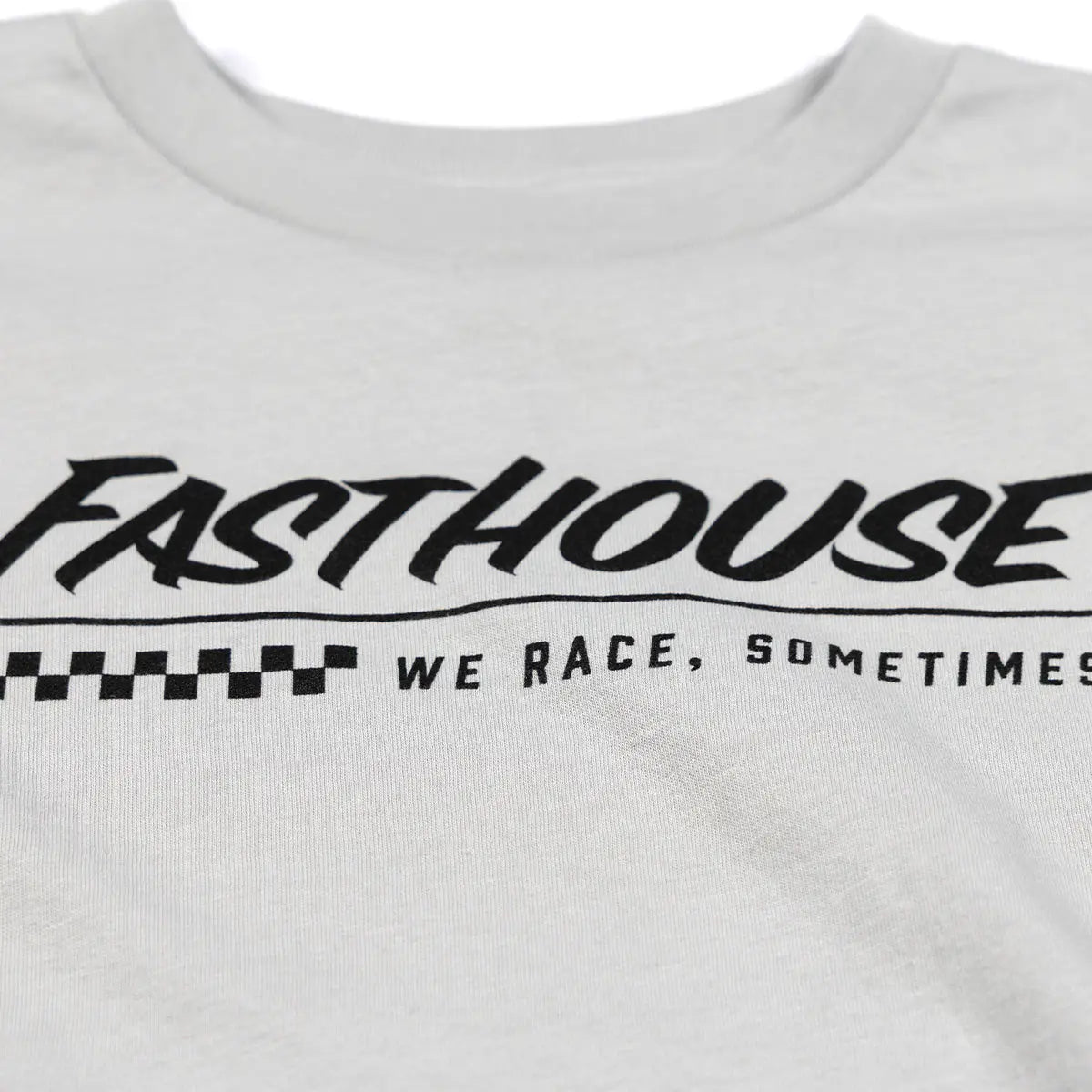 Back of Toddler Emblem Solid Athletic Gray Tee, White with black italic "Fasthouse" text and checkered flag stripe graphic