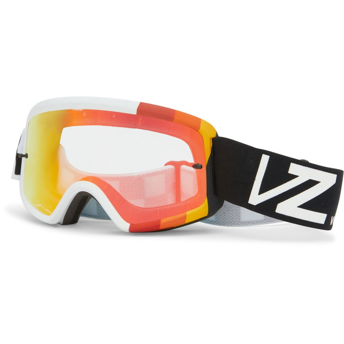 VZ Beefy Hayz Goggles Accessory front view, White frame with red and orange accents, yellow-tinted lens, black strap with