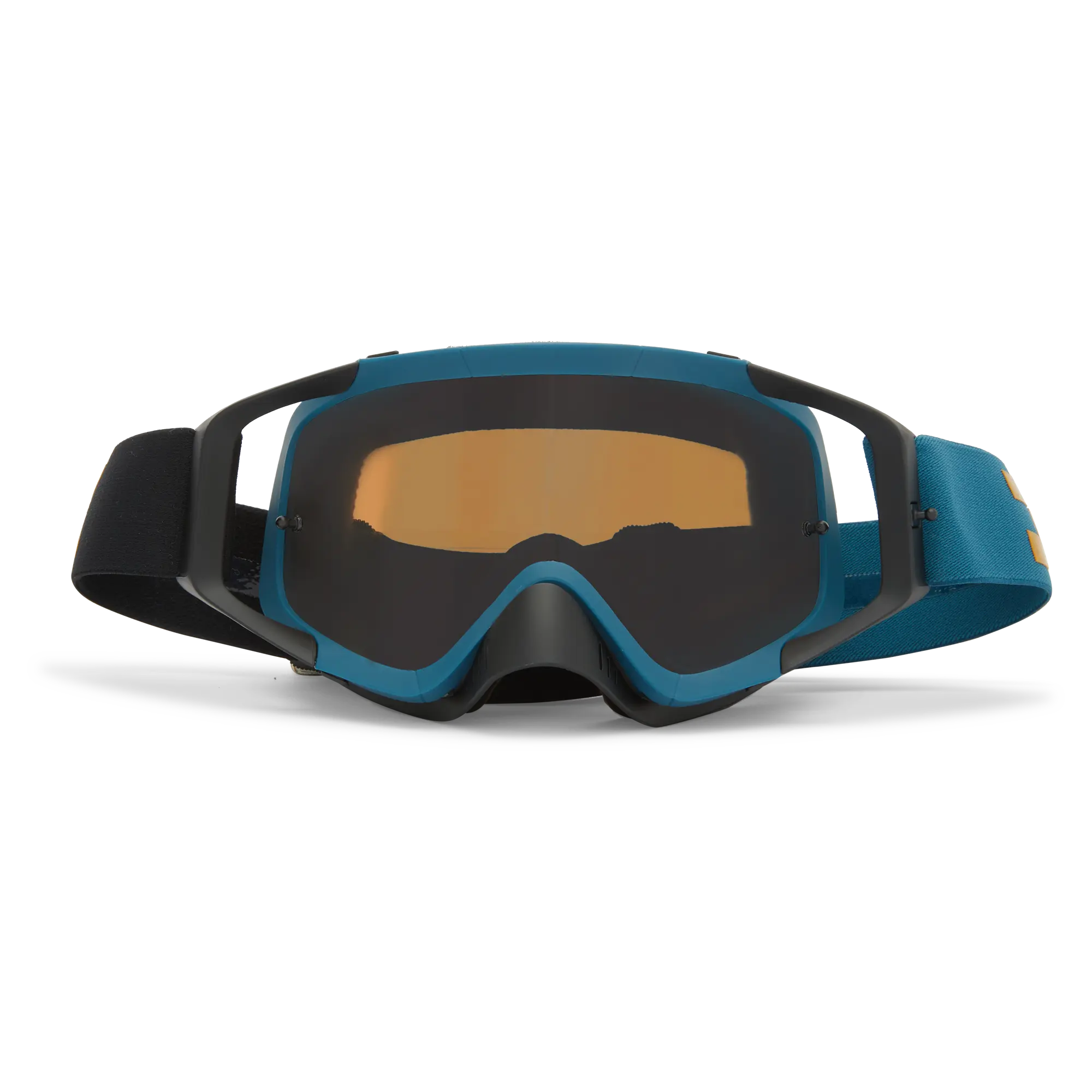Close-up of VZ Porkchop Acadia Goggles Accessory Slate Accessory showing Teal and black frame with amber lens, dual lens
