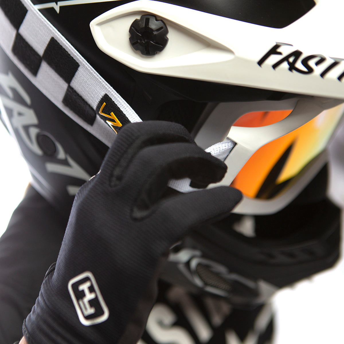 Close-up of VZ Porkchop Hayz Goggles Accessory White/black Accessory showing Embroidered logo patch on black goggle strap