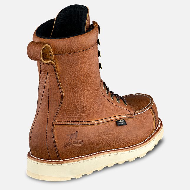 Back of Wingshooter ST 8" 83832 Boots Boots, Tan leather heel with cream sole, small brand label visible on side seam -