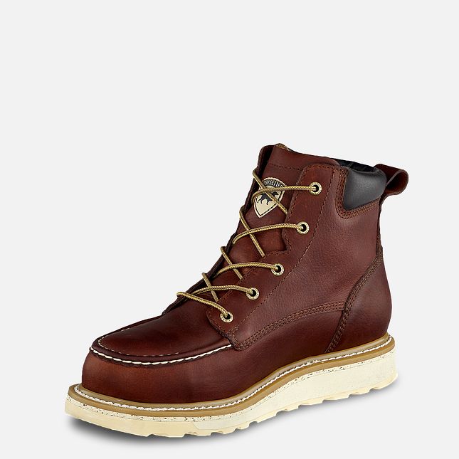 Close-up of Work/ashby ST Boots Boots showing Burgundy leather moc-toe boot with cream wedge sole and brass eyelets -