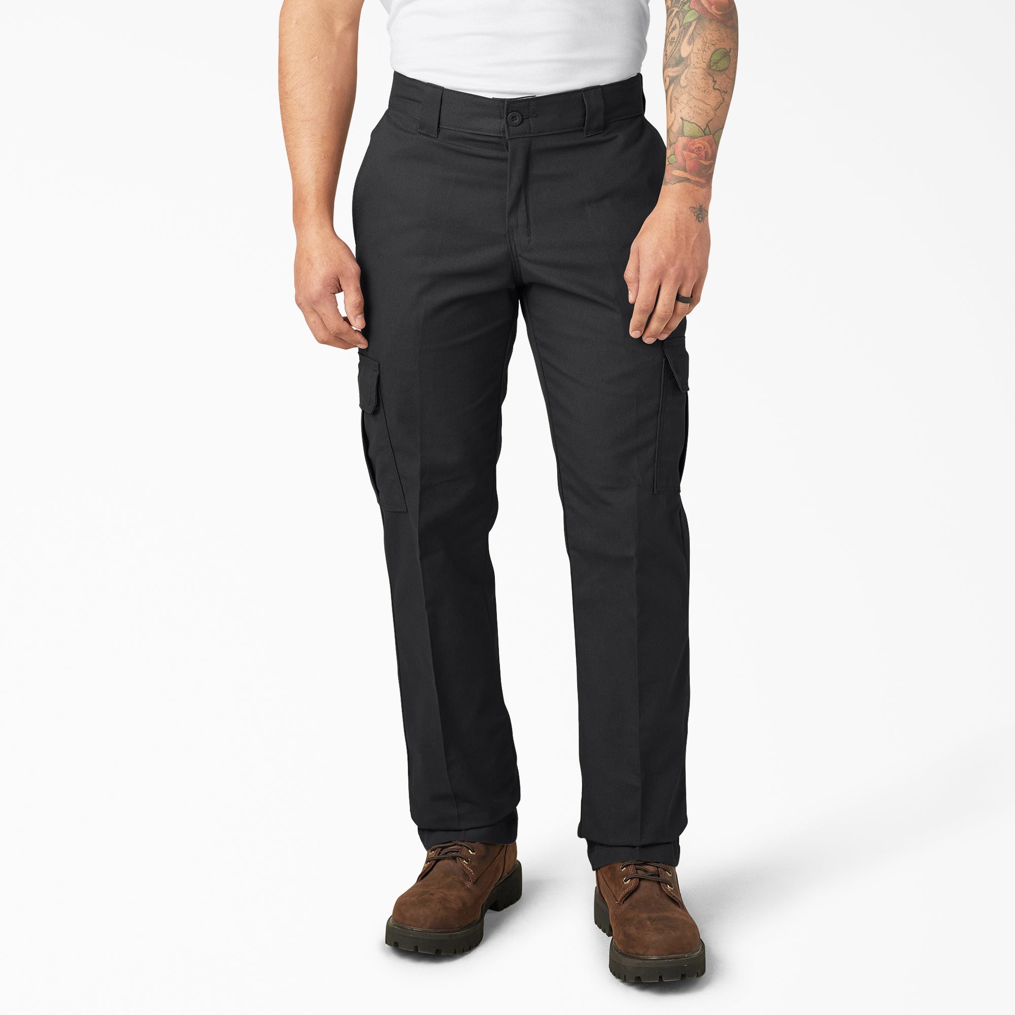 Wp595 Cargo Pant Regular Fit Pants front view, Black cargo pants with side pocket detail and straight leg cut, Black Pants -