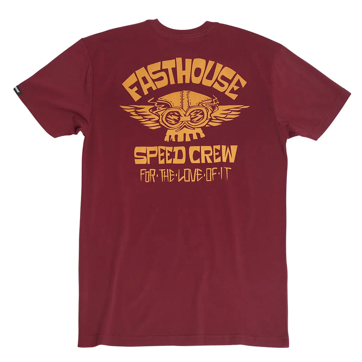 Youth Love of It Tee Kids front view, Maroon with gold winged helmet graphic, "Fasthouse Speed Crew" text and "For The Love