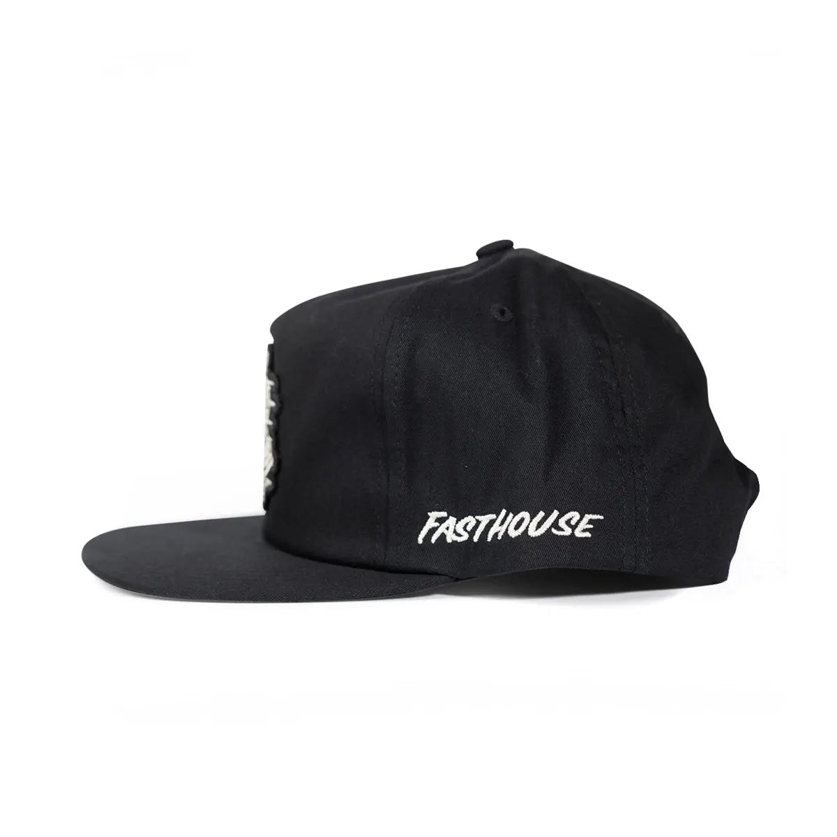 Back of Youth Runner Hat Apparel Black Apparel, White embroidered text on black cap back panel - Slowride Supply
