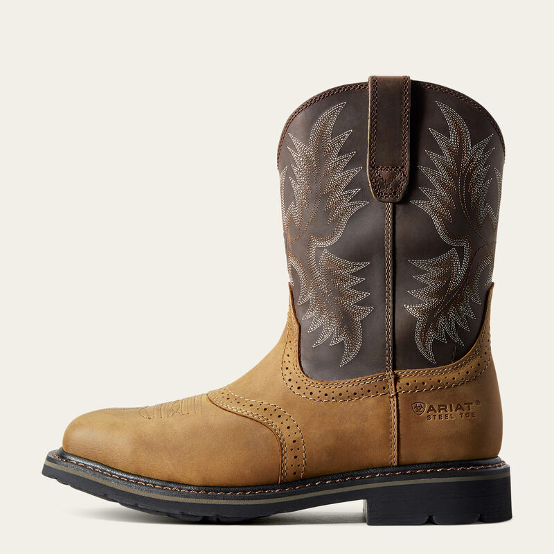 Close-up of 10010134 - Sierra Saddle Steel Aged Bark Boots Boots showing Two-tone leather cowboy boot with tan vamp and dark